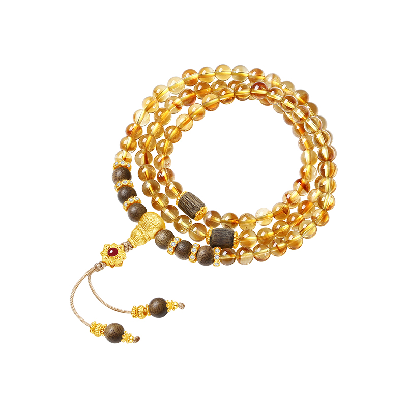 周大生黄水晶沉香手串生日礼物