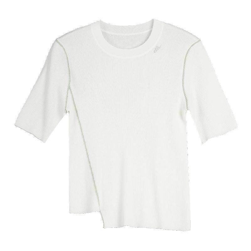 ELLE法式绵羊毛修身针织短袖