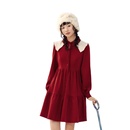 甜美高收腰修身 新款 显瘦a字短裙子 连衣裙女冬季 紫涵披肩翻领衬衫