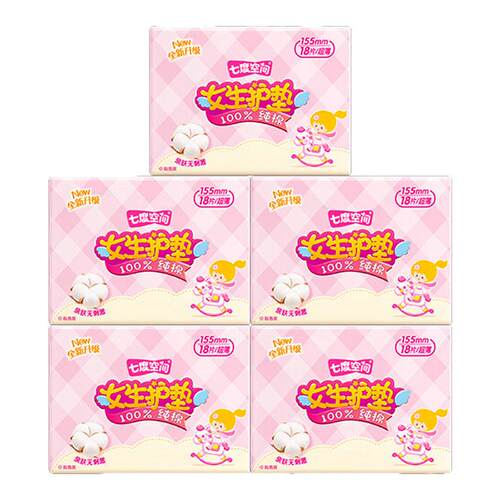 七度空间卫生巾少女系列155mm18片纯棉透气日用姨妈巾官方正品