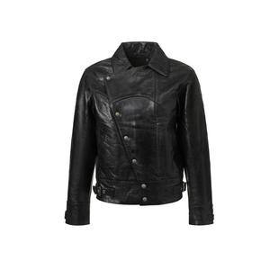 美式 秋冬系列 R13 复古皮衣外套不对称前襟机车夹克 明星同款