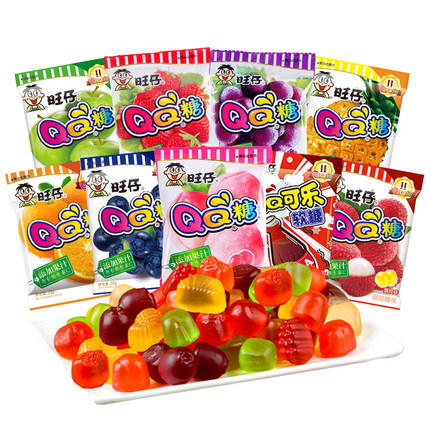 旺旺旺仔QQ糖40包果汁qq软糖葡萄草莓菠萝可乐味儿童糖果散装批发