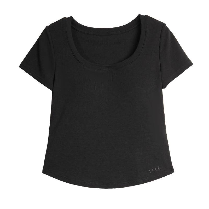 ELLE高级感带胸垫修身显瘦短款收腰T恤女2025夏新款时髦小众短袖,女装/女士精品,T恤,淘宝优惠券,粉丝福利购,淘宝优惠卷