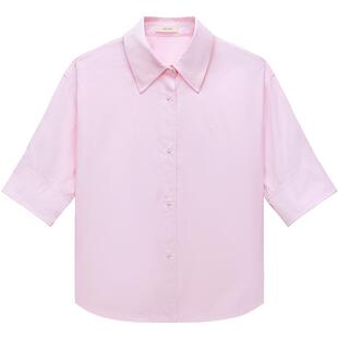 特享折扣 女上衣衬衣宽松通勤防晒空调衫 衬衫 夏 欧时力纯棉短袖