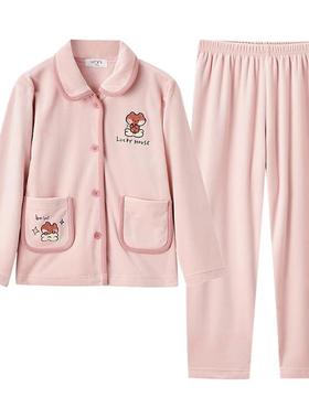 千线艺linefriends联名海岛绒女童睡衣防静电珊瑚绒儿童家居服冬