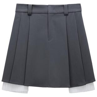 OCHIRLY欧时力 裙日常通勤显瘦a字短裙 百褶半身裙女春蕾丝花边裤