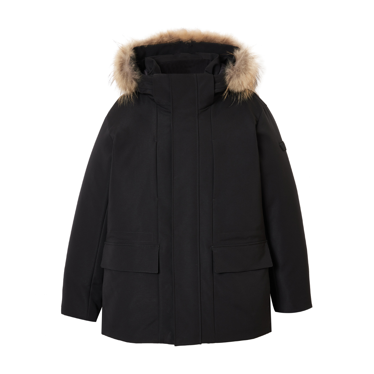 jq区绫致杰克琼斯冬可拆卸毛领防风袖口贴布设计宽松连帽羽绒服男