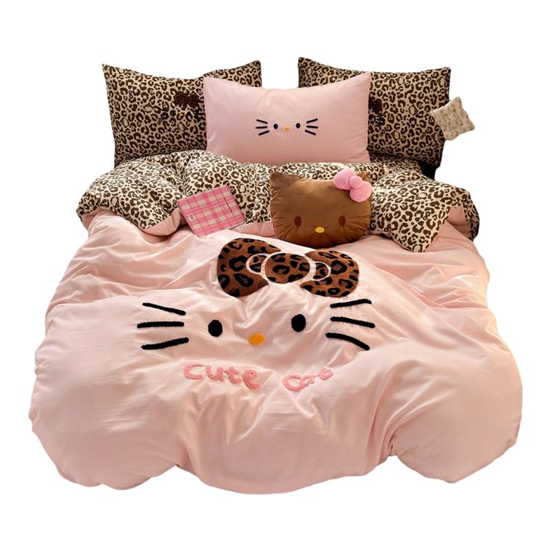 可爱豹纹kitty毛巾绣亲肤床品