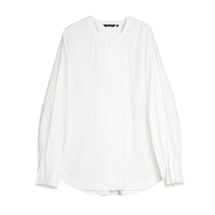 【书卷巴黎】ELLE蕾丝花边圆领白衬衫女2025秋季新款纯棉休闲衬衣