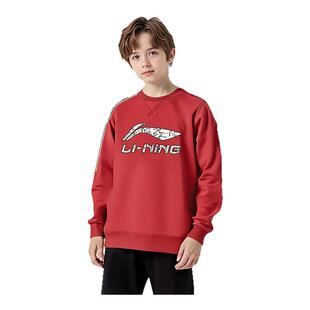 李宁儿童新年战袍男童马年新年款加绒保暖圆领套头卫衣过年拜年服