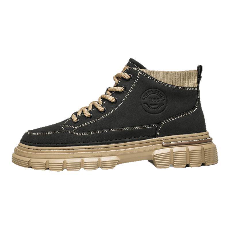 森马男鞋春季高帮英伦风复古马丁靴男款休闲防水新款时尚工装潮鞋