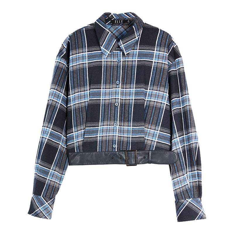 ELLE法式复古格纹短款衬衫女2025秋季新款翻领宽松休闲衬衣外套,女装/女士精品,衬衫,淘宝优惠券,粉丝福利购,淘宝优惠卷