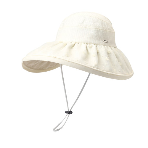 畹町网纱花朵防晒盆帽子女夏季户外大檐遮阳帽子可收纳半包空顶帽