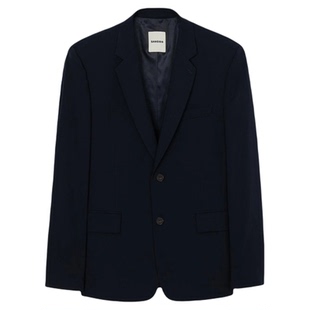 西装 简约商务绵羊毛深蓝色单排扣短款 外套 法式 SANDRO2025秋冬男装