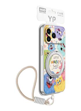 小怪兽适用苹果15手机壳iphone16ProMax/苹果17/14新款13磁吸支架xs挂绳11/12女款16plus卡通可爱风小羊皮air