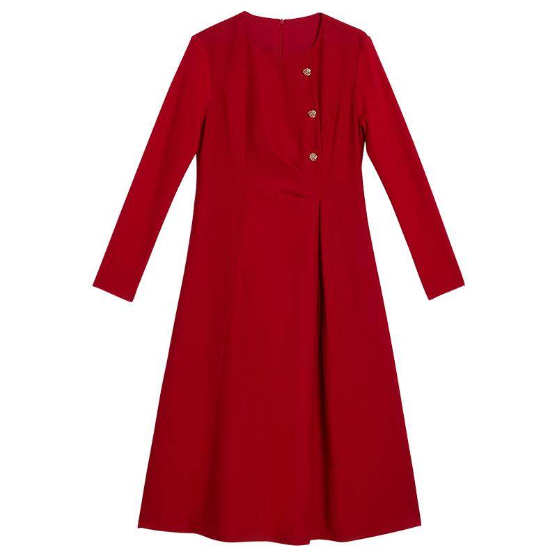 【中国红】YINER音儿专选2025春季新款美丽诺羊毛A字收腰连衣裙,女装/女士精品,连衣裙,淘宝优惠券,粉丝福利购,淘宝优惠卷