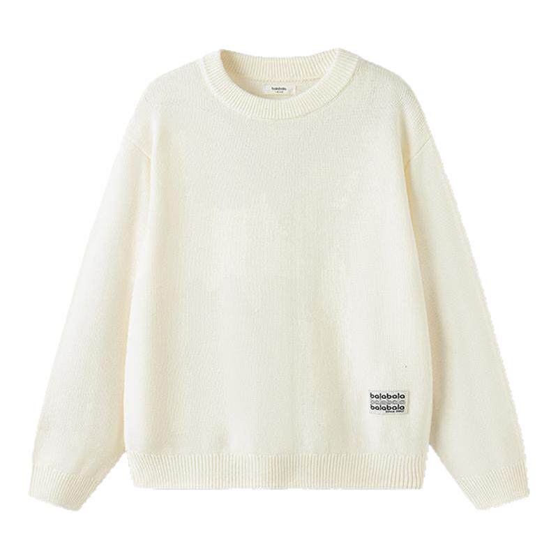 巴拉巴拉女童毛衫中大童圆领毛衣儿童白色针织衫秋冬款童装打底衫