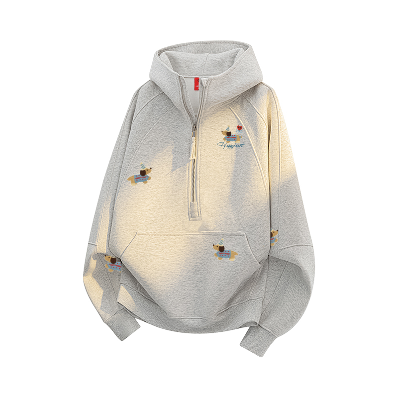 查尔斯桃心半拉链加绒卫衣男连帽