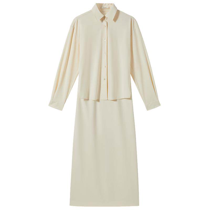 OCHIRLY欧时力 衬衫领假两件连衣裙长裙收腰淡人穿搭夏新