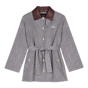 羊毛混纺可拆卸领毛呢大衣外套 迪木尔风法式 Maje2025秋冬款 女装