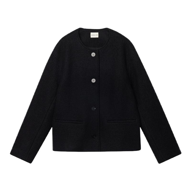 素然ZUCZUG 4M36 24冬季女士羊毛竖条针织呢圆领短大衣