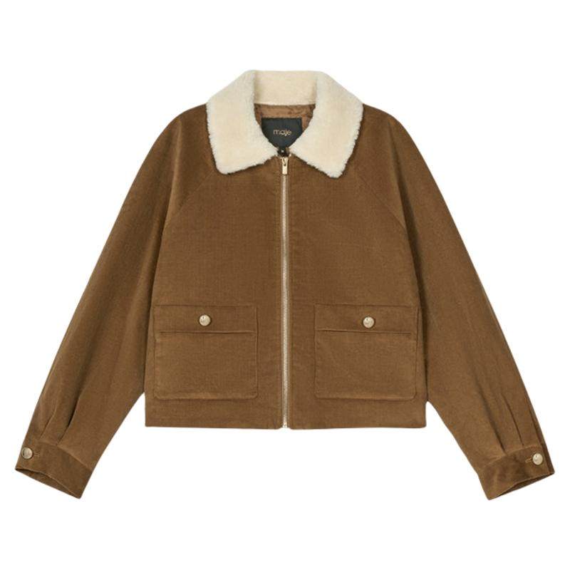 时尚插肩长袖设计 双口袋金纽扣点缀