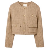 女装 季 末7折SANDRO2025秋冬新款 迪木尔风绵羊毛混纺斜纹短外套