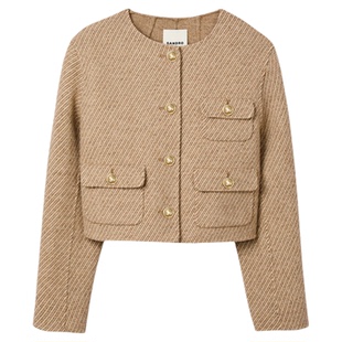 迪木尔风绵羊毛混纺斜纹短外套 法式 季 末7折SANDRO2025秋冬女装