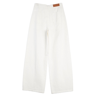 ELLE法式白色纯棉牛仔裤女2025冬季新款小个子时髦通勤阔腿裤子