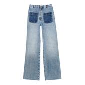 SANDRO秋冬女装 棉质蓝色贴袋复古丹宁阔腿牛仔长裤 法式 气质时尚