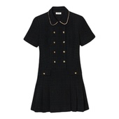 季 甜美黑色仿珠饰花呢百褶连衣裙 女装 末6折SANDRO2025秋季 新款