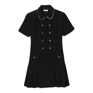 法式 女装 甜美仿珠饰花呢百褶茶歇裙连衣裙 末6折SANDRO2025秋季 季