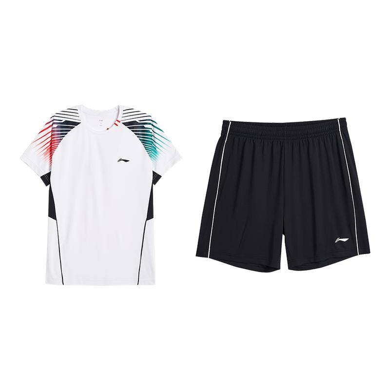 李宁羽毛球服男2025夏季新款透气速干运动套装比赛训练服短袖短裤