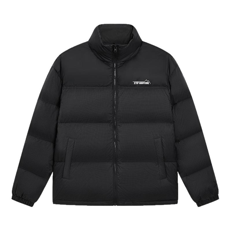 特步羽绒服男冬季新款黑色上衣立领防风保暖棉服情侣运动外套女款