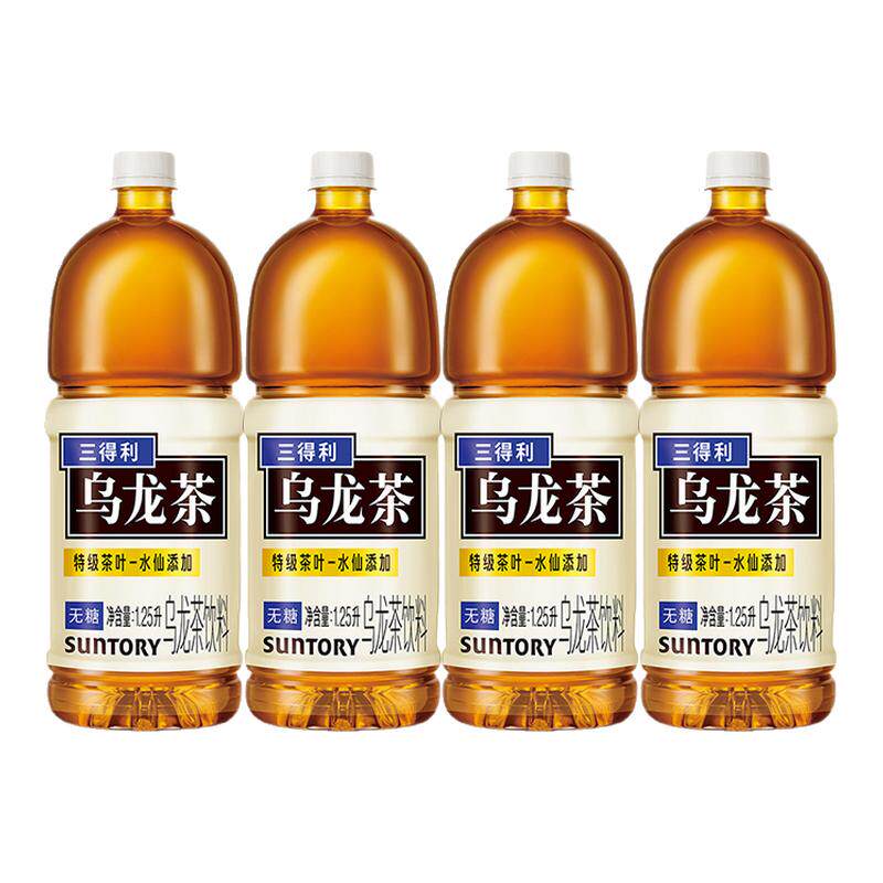 SUNTORY/三得利乌龙茶无糖茉莉乌龙茶饮料0脂0糖1.25L*4大瓶正品