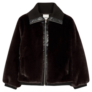 翻领皮质拉链门襟人造皮草短款 时尚 外套 法式 SANDRO2025秋冬女装