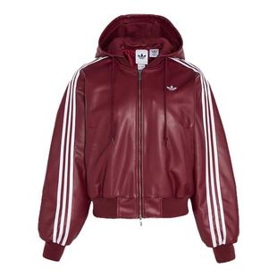 皮面防风保暖运动连帽棉服外套 新款 阿迪达斯三叶草女装 2025冬季