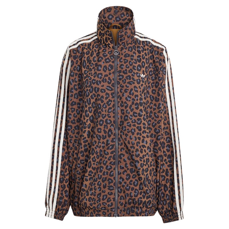 adidas阿迪达斯三叶草豹纹印花宽松夹克女子潮酷梭织外套JW7301