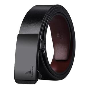 袋鼠皮带男士真皮无牙内穿自动扣休闲百搭腰带时尚商务牛皮裤带