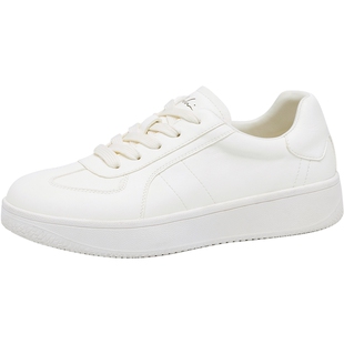 沙驰女鞋运动休闲鞋女士板鞋2026年春夏新款学院风系带圆头小白鞋