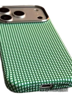 绿色格子磁吸适用苹果17手机壳磨砂16Pro硬壳15pro简约16高级感iPhone15防摔14新款17air全包16promax男女