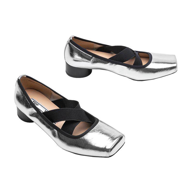 Toomanyshoes女鞋蒸汽木偶通勤单鞋方头银色芭蕾舞鞋