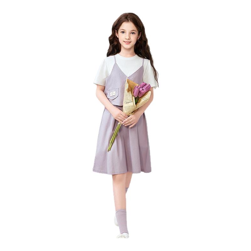 笛莎童装女童套装2025夏季新款大童女孩儿童假两件连衣裙官方旗舰