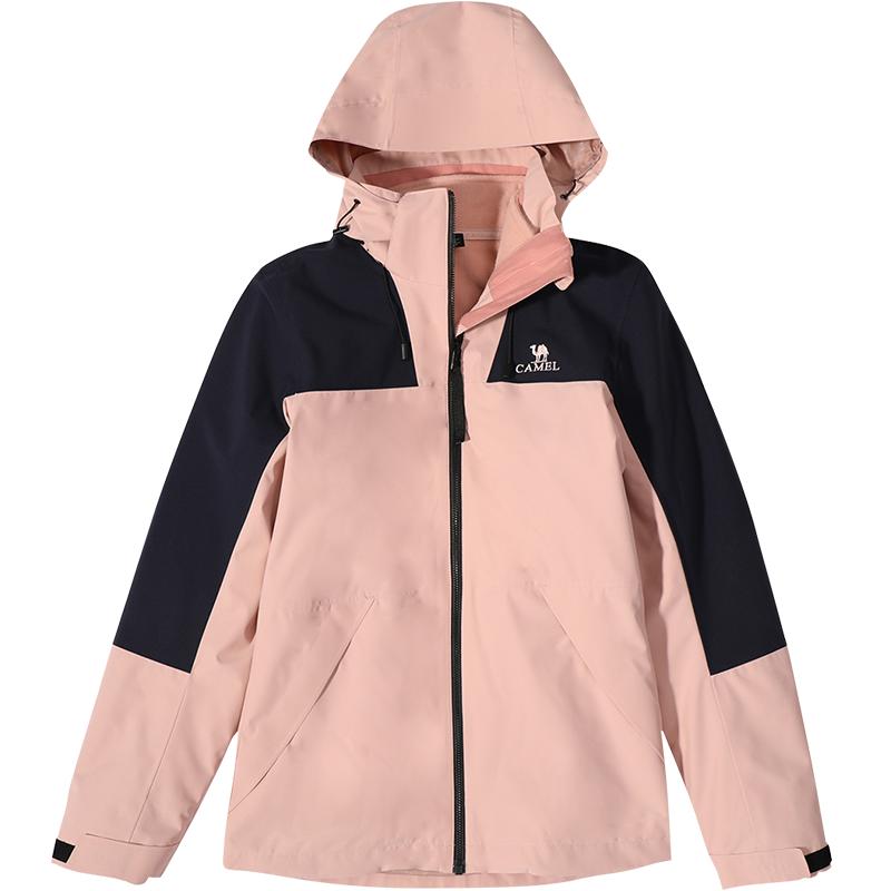 骆驼拼色冲锋衣男女三合一可拆卸户外露营防水防风登山服春秋外套