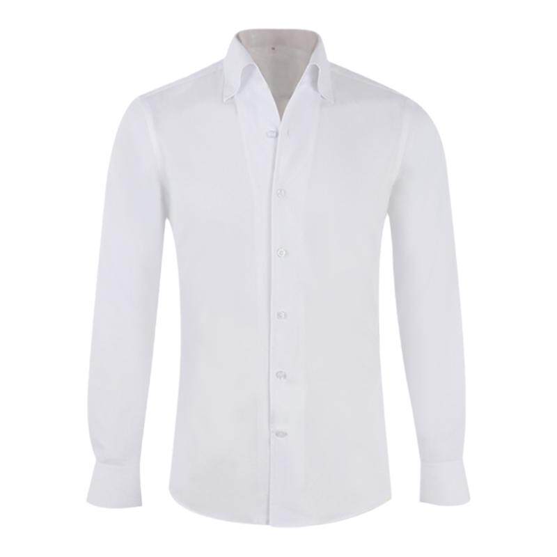 CULTUM商务休闲意式一片领长袖衬衫男士英伦帅气修身免烫白色衬衣