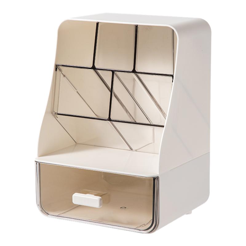 得力斜插式笔筒抽屉文具收纳盒小学生书桌笔桶多功能透明化妆品收纳盒书桌文具置物架大容量办公室桌面笔架