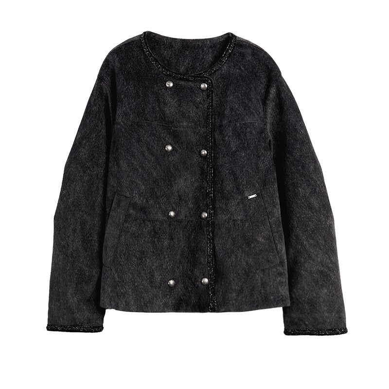 ELLE90白鸭绒灰色小香风羽绒服