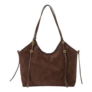 畹町复古麂皮绒托特包女慵懒时尚通勤hobo包上班软皮大容量单肩包