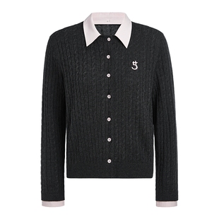 女春装 2026新款 PLUS毛织学院风撞色立体刺绣假两件针织开衫 FIVE