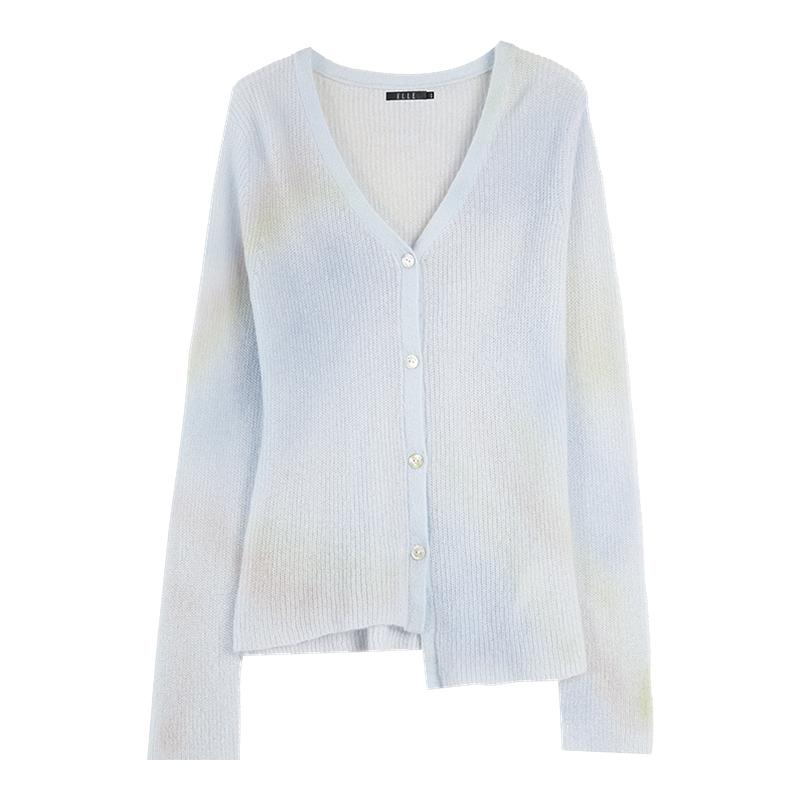 ELLE法式渐变晕染修身针织开衫